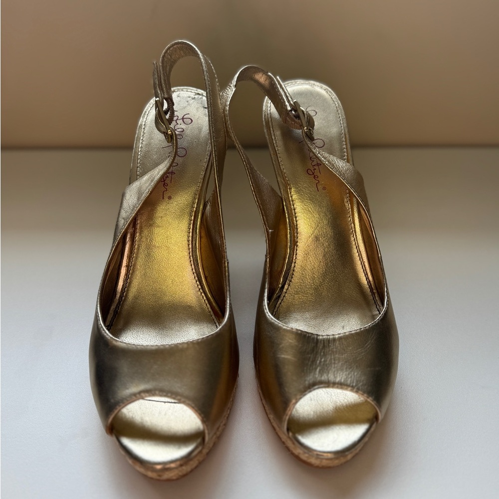 Lilly Pulitzer Gold Metallic Slingback Heels